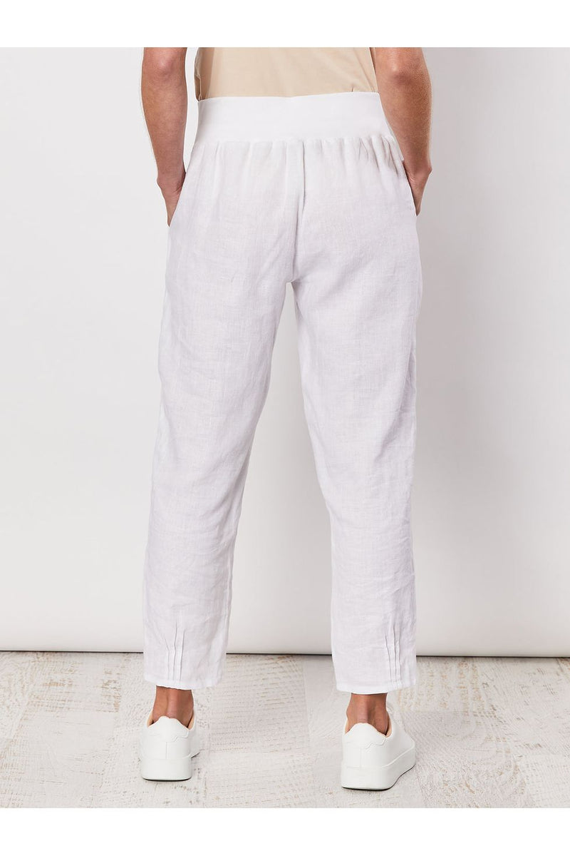 Ribbed Waist Linen Pant White