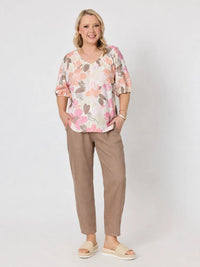 Ribbed Waist Linen Pant Mocha