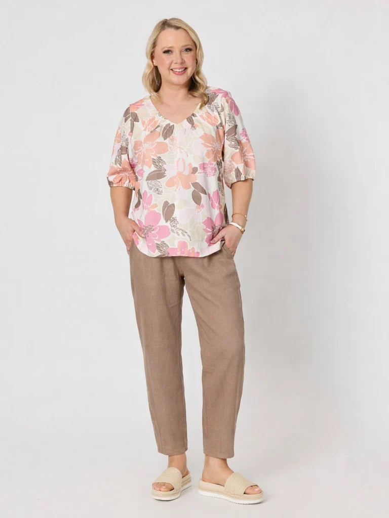 Ribbed Waist Linen Pant Mocha