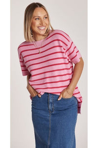 Jasper Knitted Tee Pink/Red Stripe