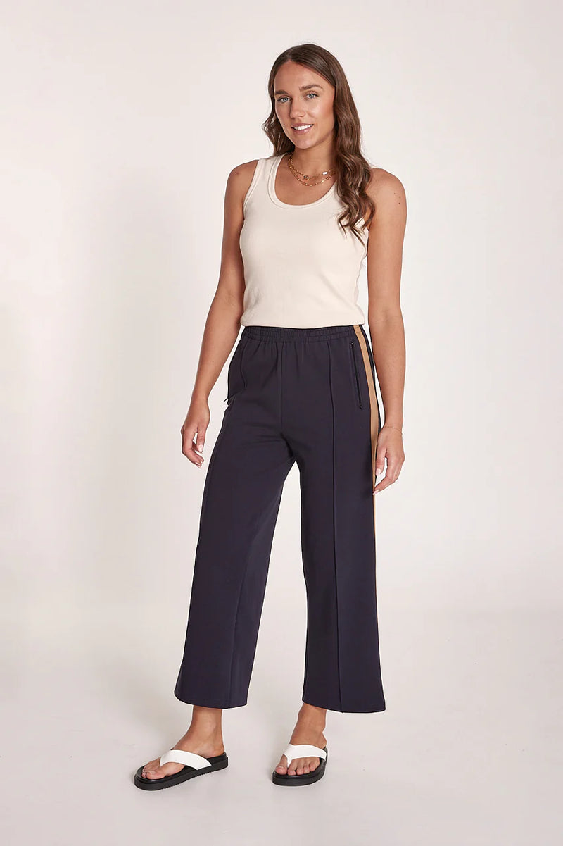 Noah Crop Pant Navy Camel Stripe