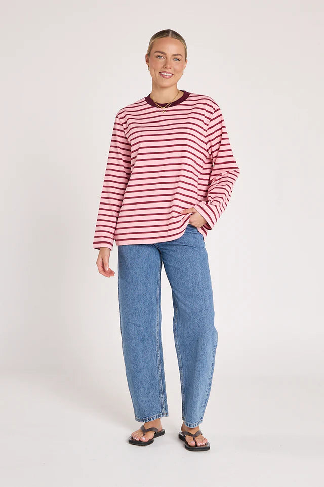Carter Long Sleeve Tee Burgundy Pink Stripe
