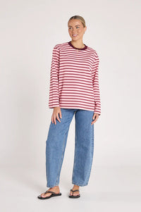 Carter Long Sleeve Tee Burgundy Pink Stripe