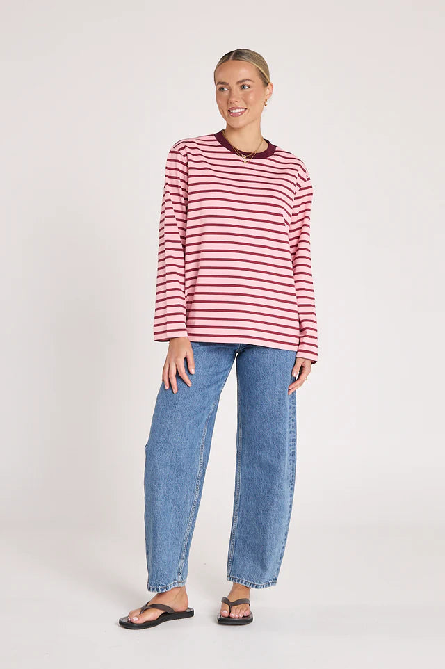 Carter Long Sleeve Tee Burgundy Pink Stripe