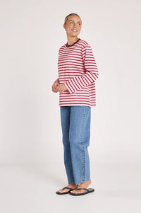 Carter Long Sleeve Tee Burgundy Pink Stripe