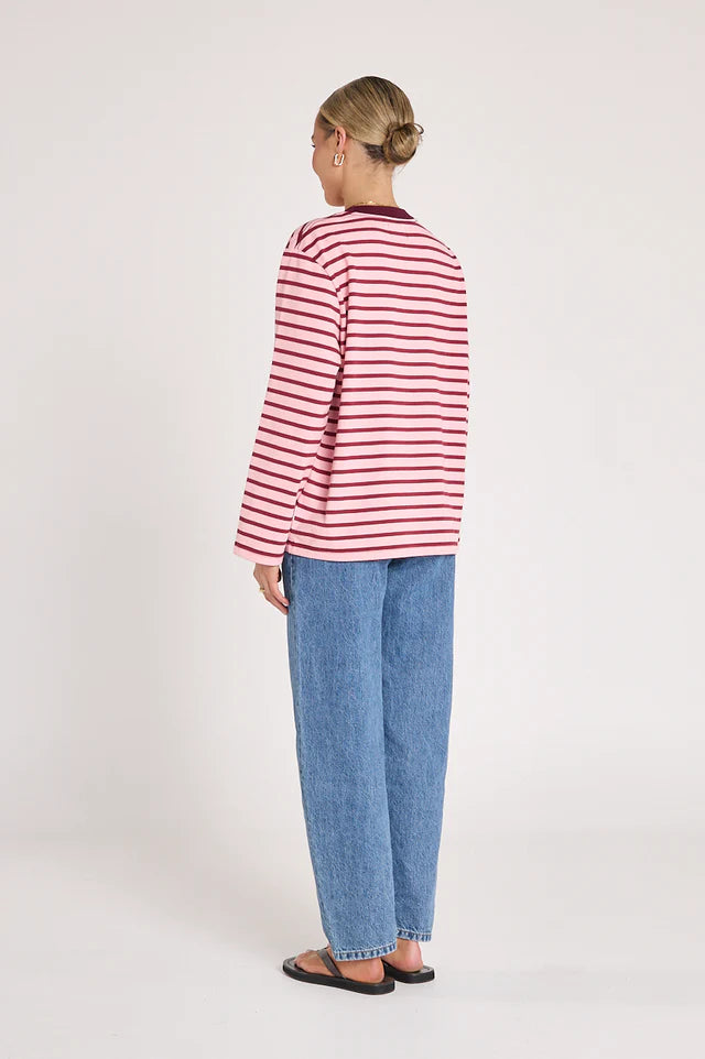 Carter Long Sleeve Tee Burgundy Pink Stripe