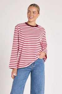 Carter Long Sleeve Tee Burgundy Pink Stripe