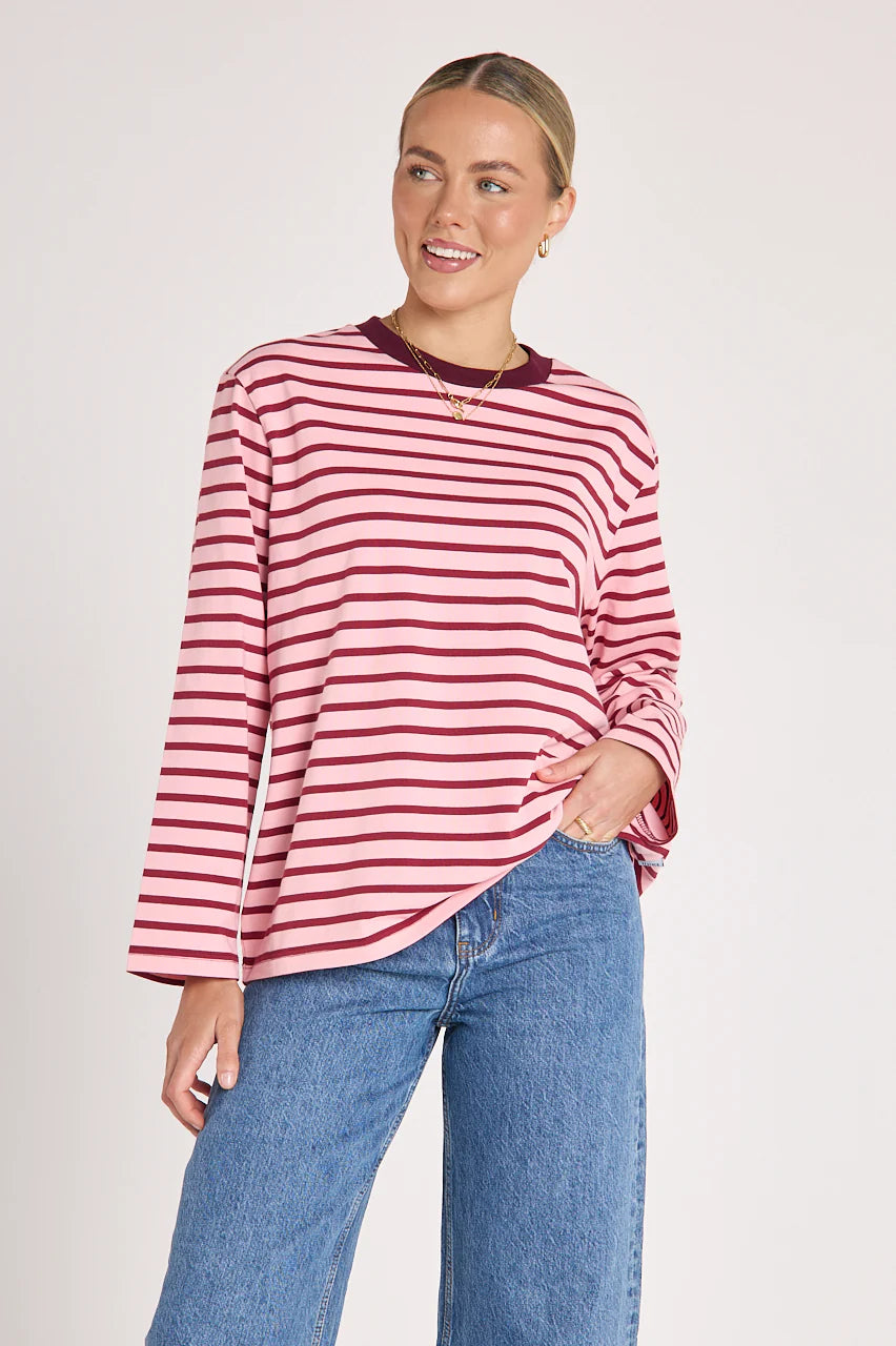 Carter Long Sleeve Tee Burgundy Pink Stripe