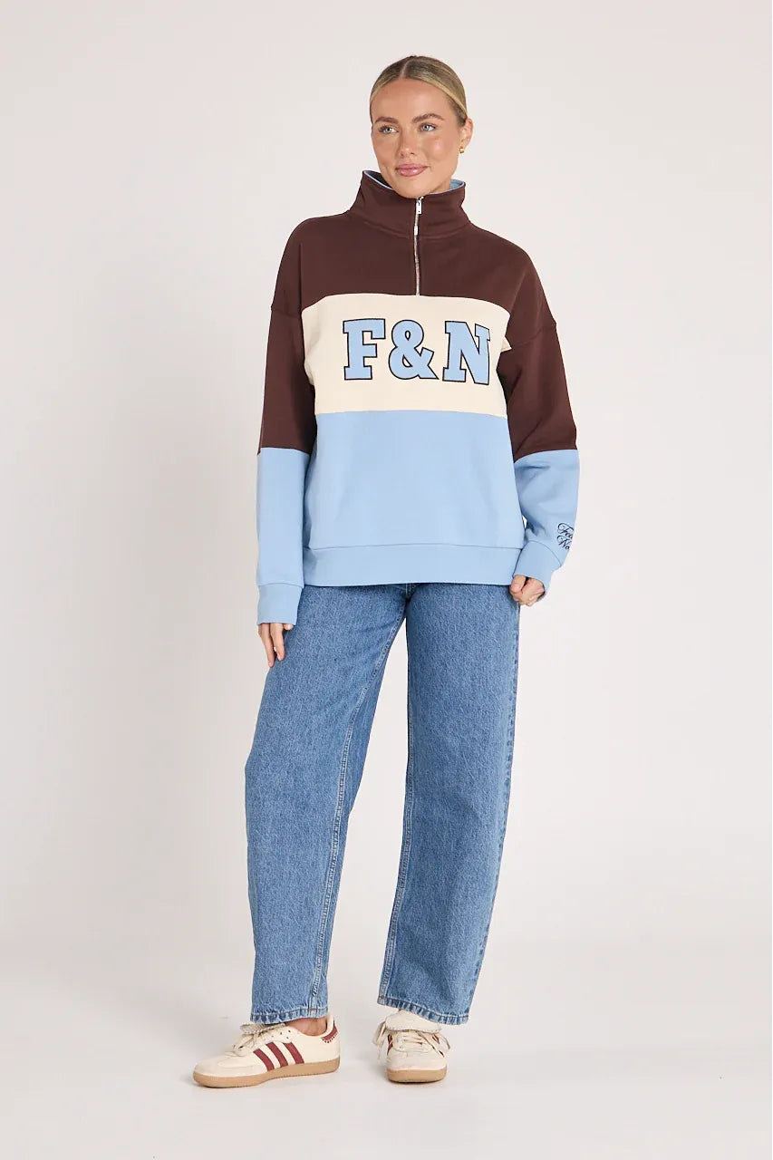 Varsity Logo Sweater Chocolate/ Blue
