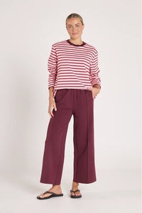 Noah Crop Pant Plum Pink Stripe