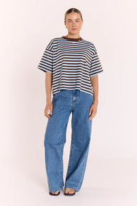 Carter Boxy Tee Chocolate Blue Stripe