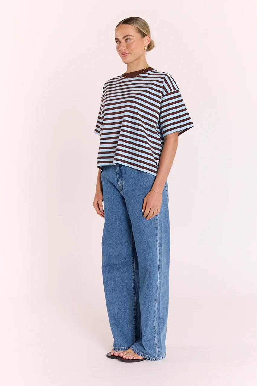 Carter Boxy Tee Chocolate Blue Stripe