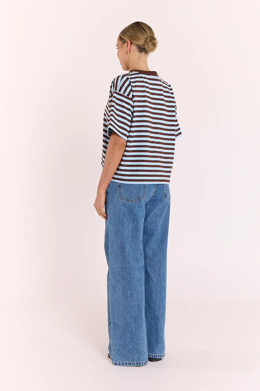 Carter Boxy Tee Chocolate Blue Stripe