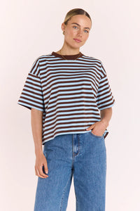 Carter Boxy Tee Chocolate Blue Stripe