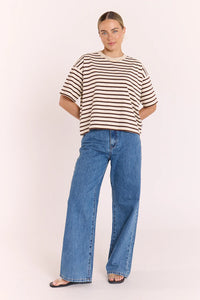 Carter Boxy Tee Chocolate Cream Stripe