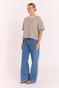 Carter Boxy Tee Chocolate Cream Stripe