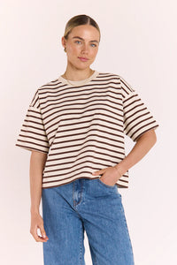 Carter Boxy Tee Chocolate Cream Stripe