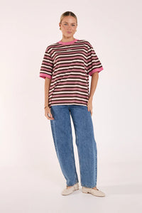 Ringer Stripe Tee Musk Chocolate Stripe