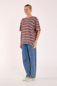 Ringer Stripe Tee Musk Chocolate Stripe