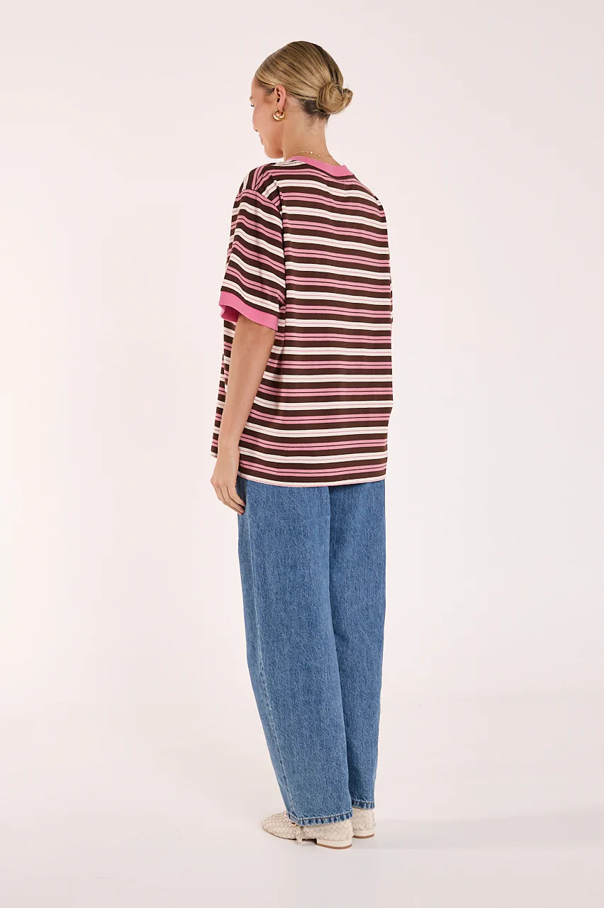 Ringer Stripe Tee Musk Chocolate Stripe