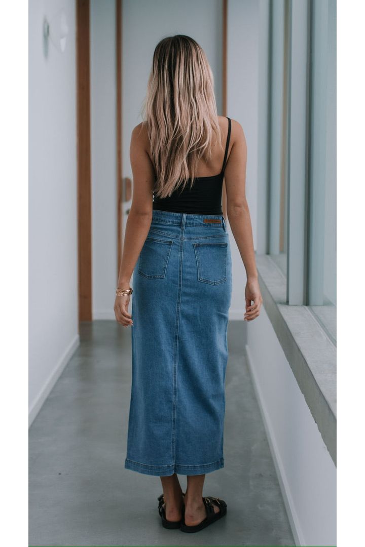 Vallee Denim Skirt Mid Blue