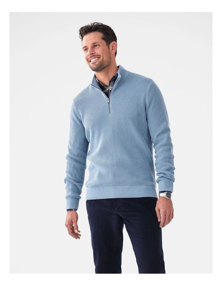 Waffle Half Zip Knit Steel