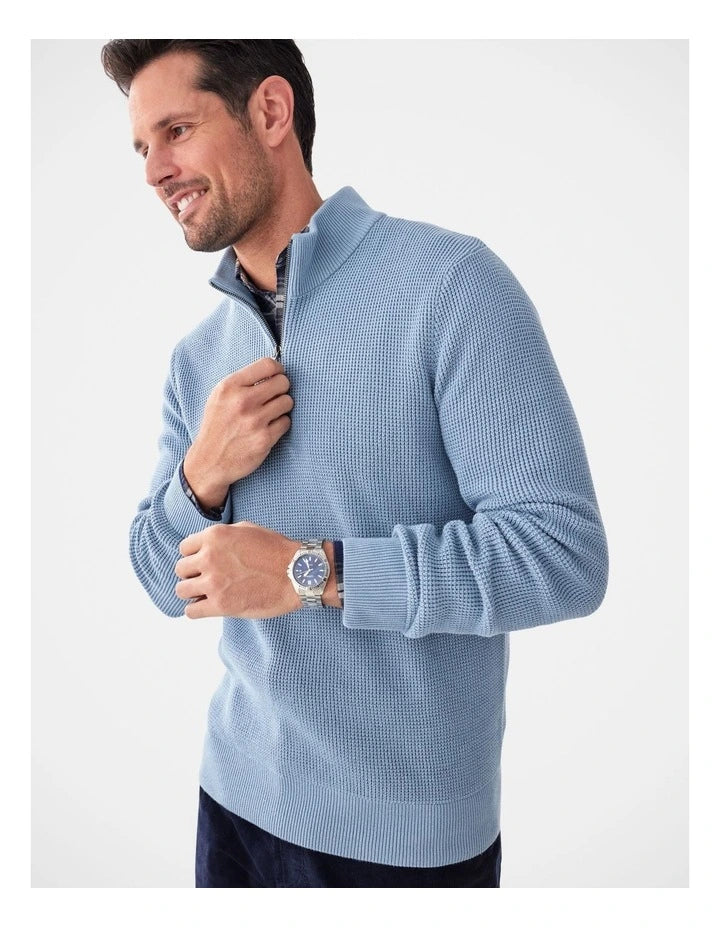 Waffle Half Zip Knit Steel