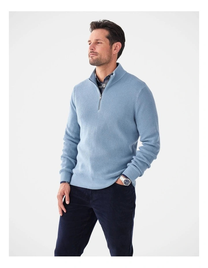 Waffle Half Zip Knit Steel