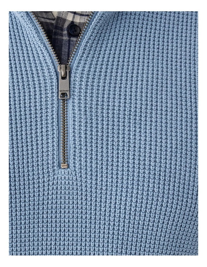 Waffle Half Zip Knit Steel