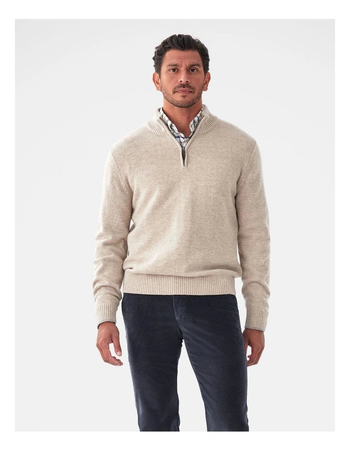 Wool Blend Half Zip Knit Taupe