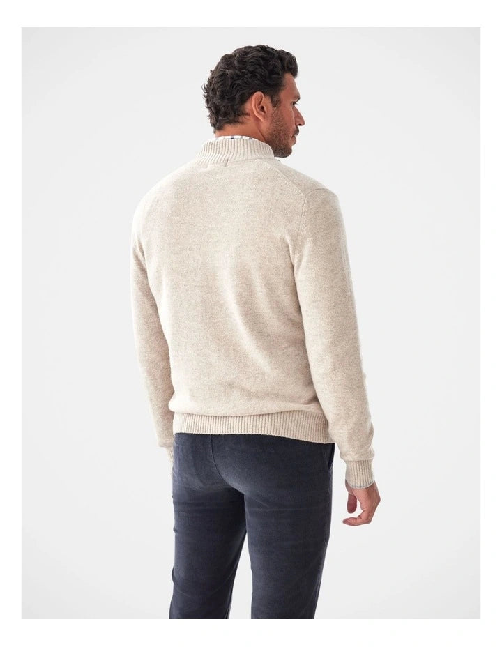 Wool Blend Half Zip Knit Taupe
