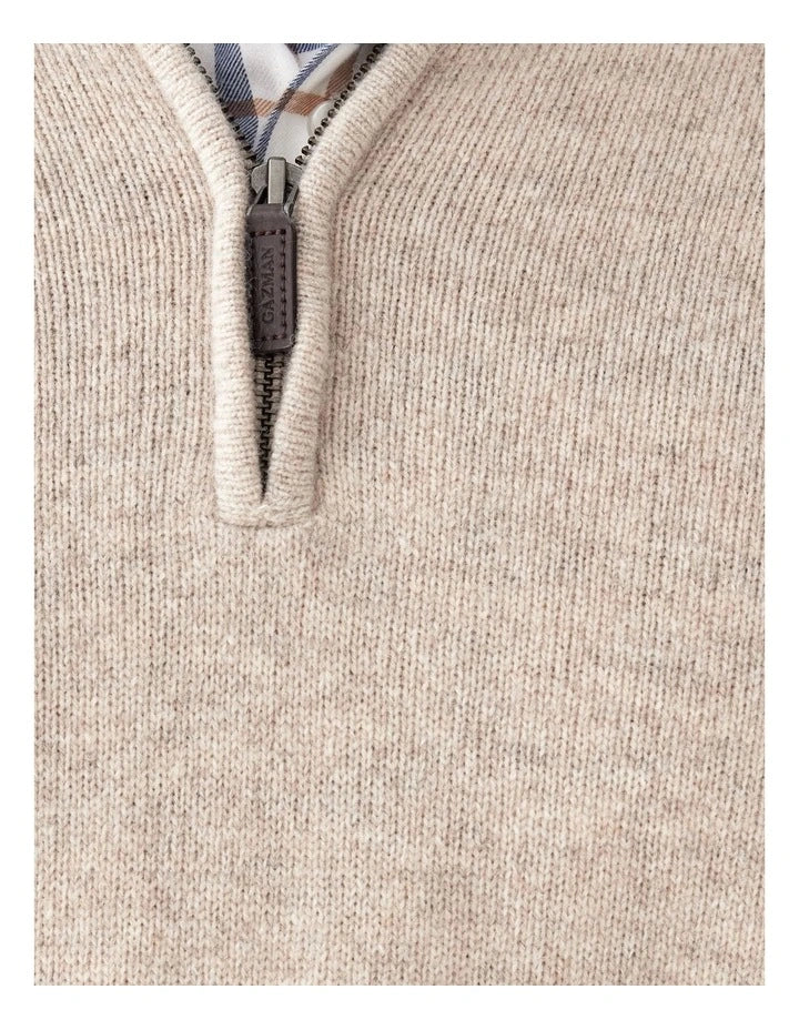 Wool Blend Half Zip Knit Taupe