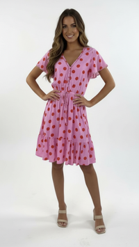 Ava Polka Dot Dress Pink/Red