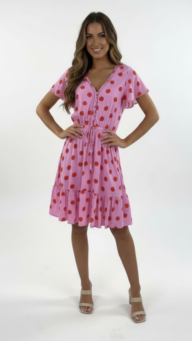 Ava Polka Dot Dress Pink/Red