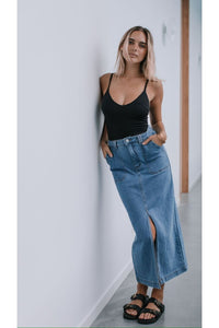 Vallee Denim Skirt Mid Blue