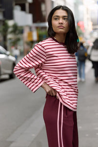 Carter Long Sleeve Tee Burgundy Pink Stripe