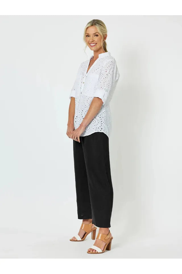 Lara Wide Leg Linen Pant Black