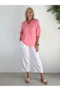 Lara Wide Leg Linen Pant White