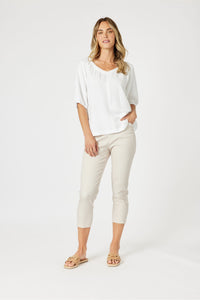 Lino V Neck Top White