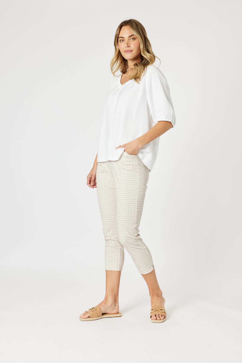 Lino V Neck Top White