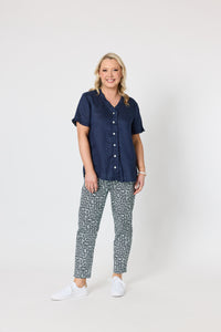 Audrey Linen Top Navy