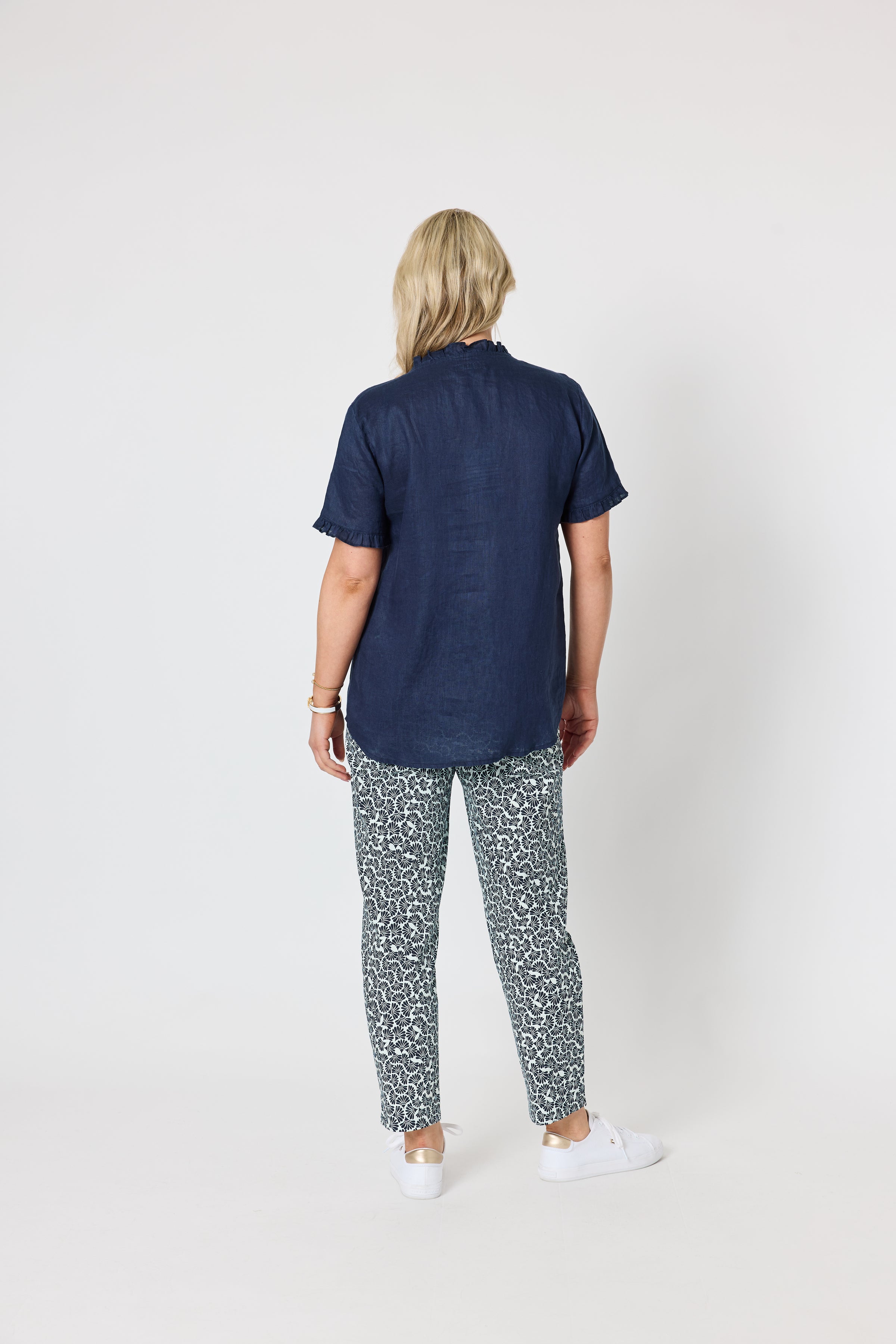 Audrey Linen Top Navy