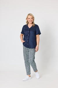 Audrey Linen Top Navy