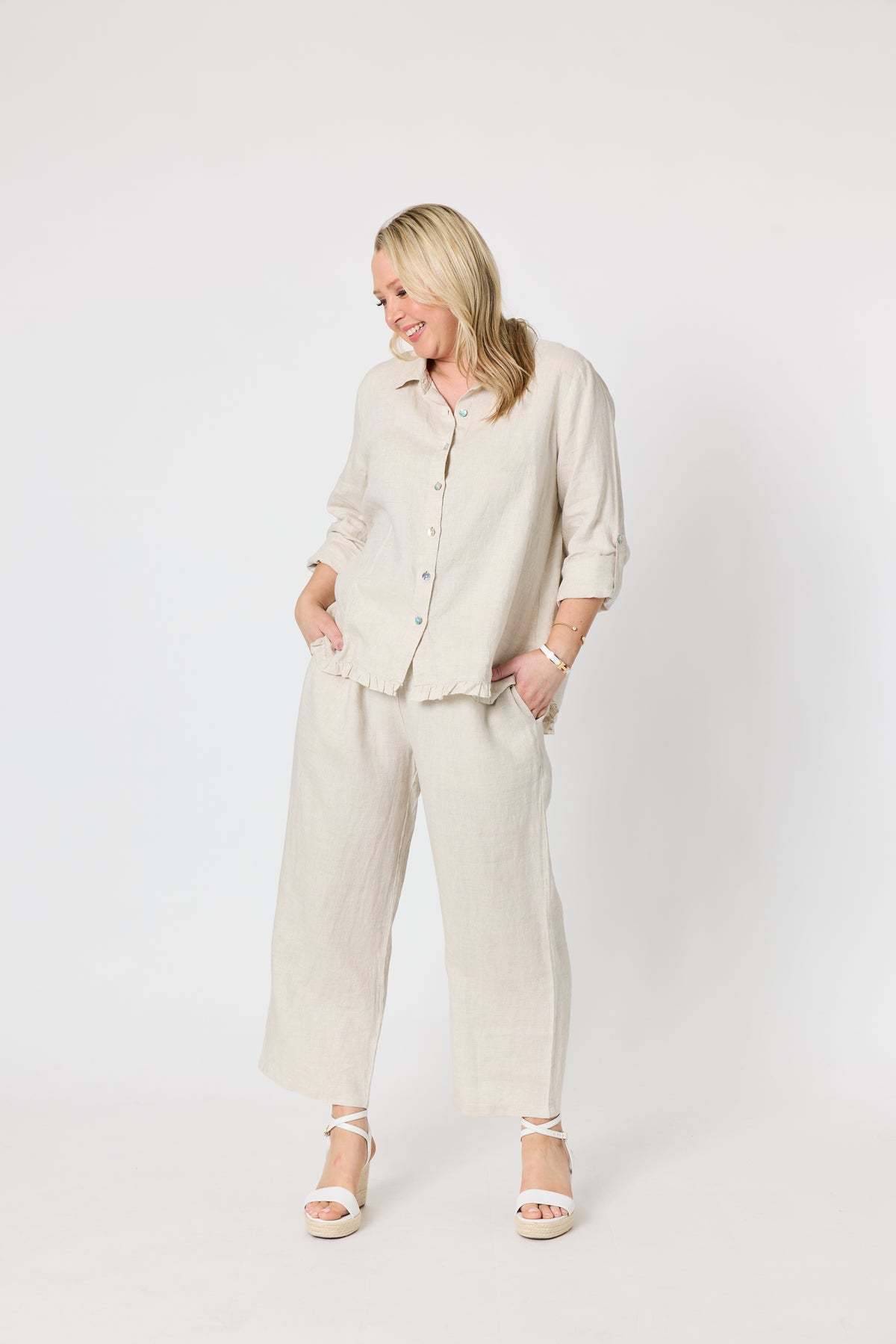 Milly Ruffle Hem Shirt Natural