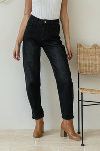 Barrel Leg Stretch Jean Washed Black