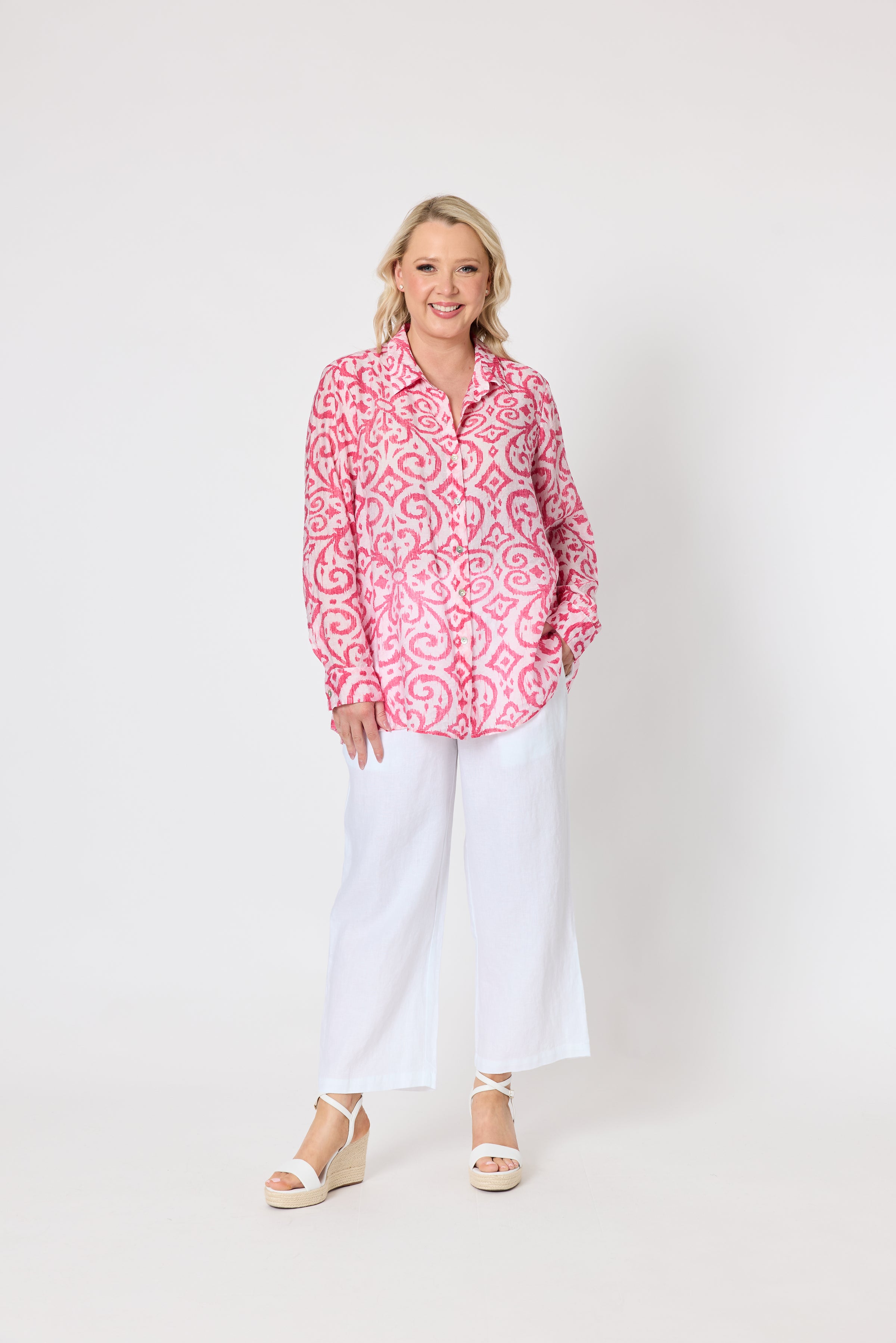 Provence Print Shirt Raspberry/White