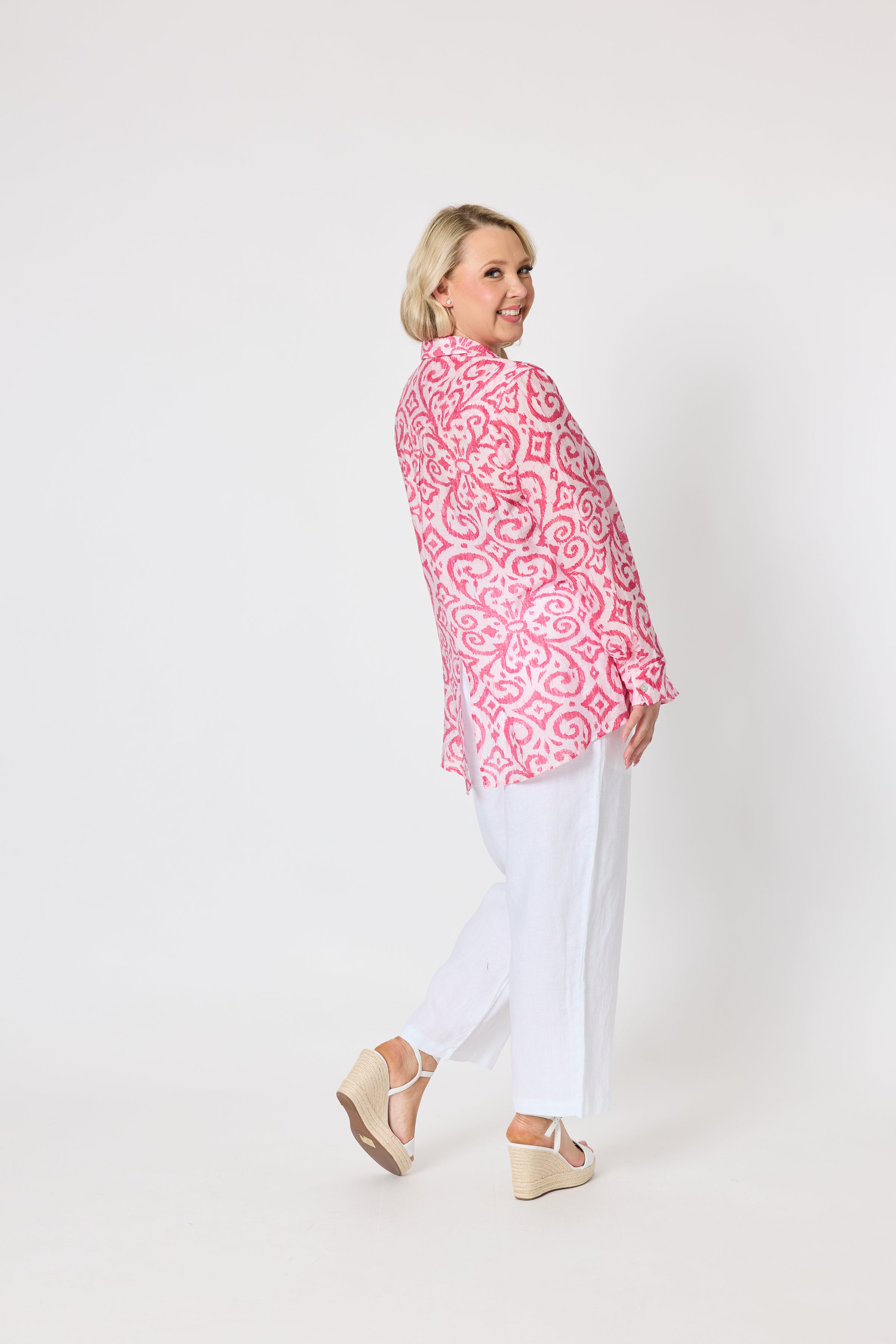 Provence Print Shirt Raspberry/White