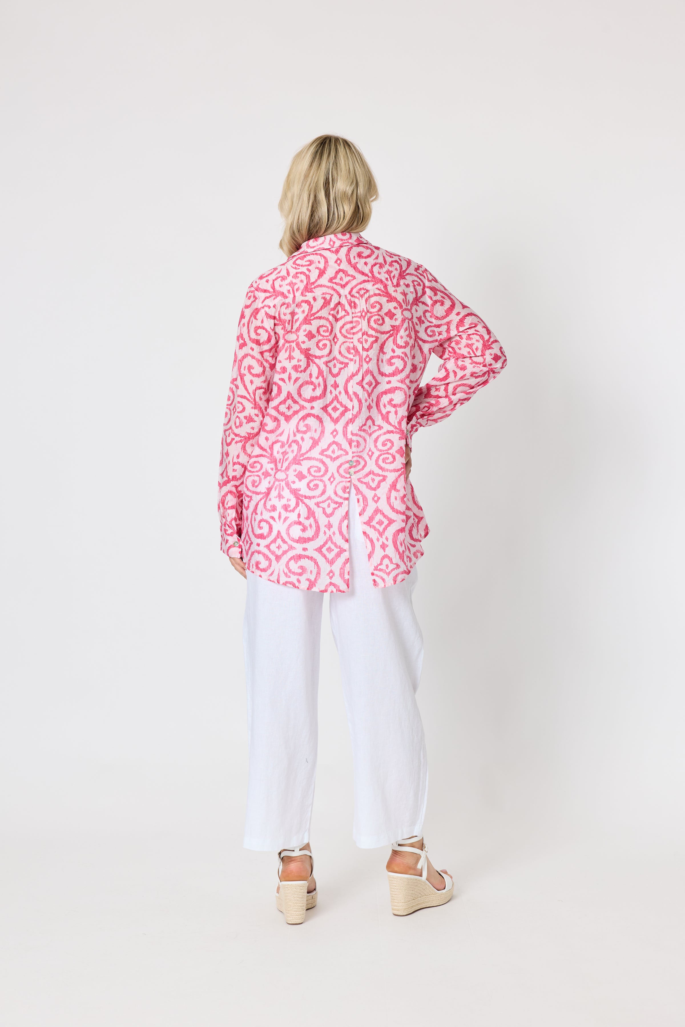 Provence Print Shirt Raspberry/White