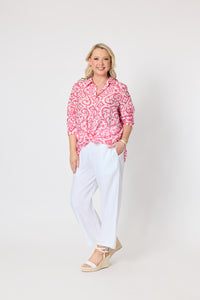 Provence Print Shirt Raspberry/White