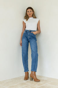 Barrel Leg Stretch Jean Mid Blue